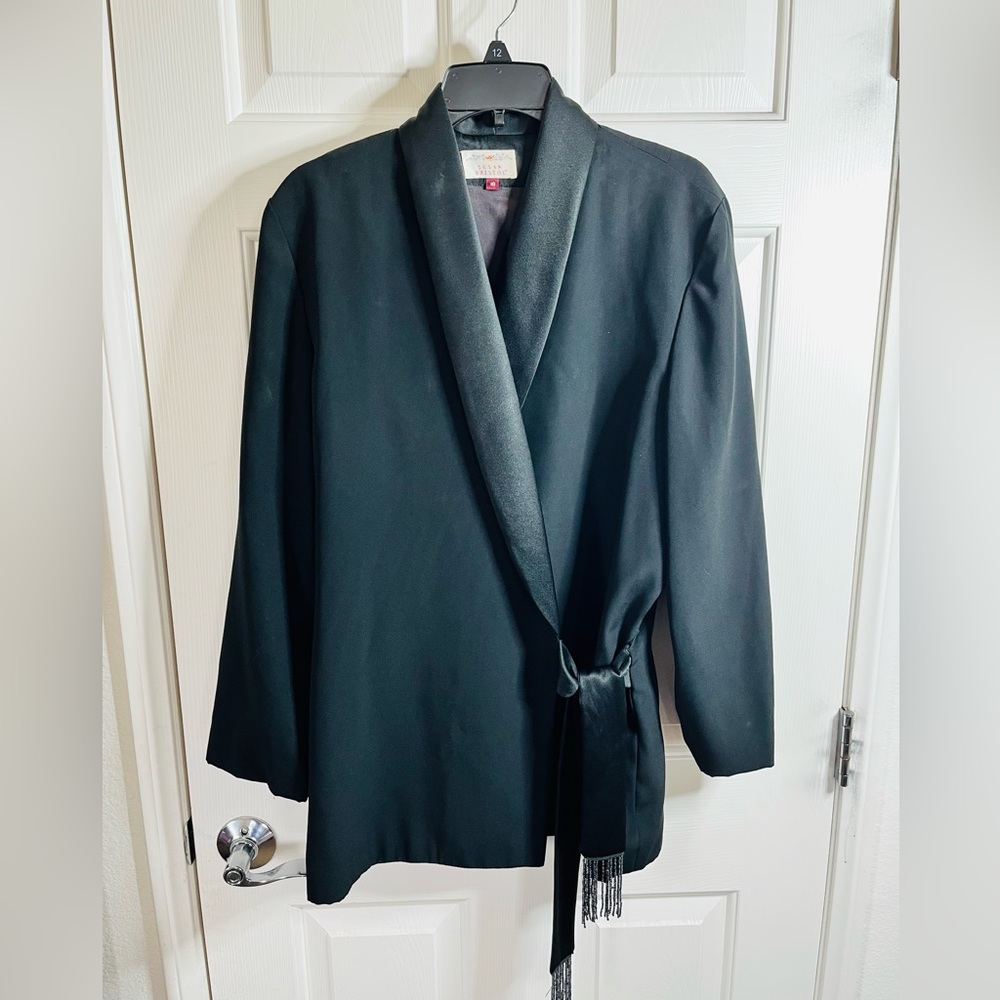 Dressy black wrap blazer with beads